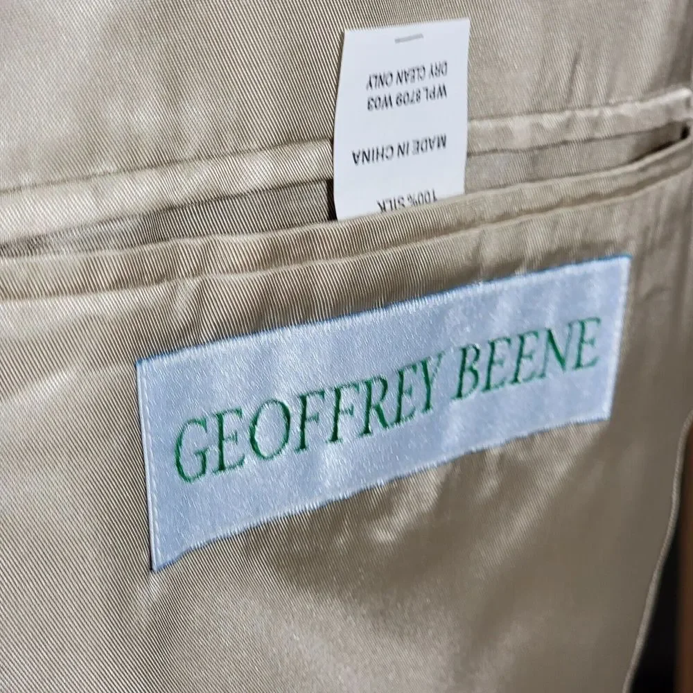 Geoffrey Beene Men's Sport Coat Blazer Three Button Beige Herringbone Silk‎ 41R